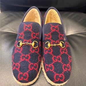 Gucci GG Fria Horsebit Espadrille Loafers Flats Wool Shearling Mens 8/ Womens 10